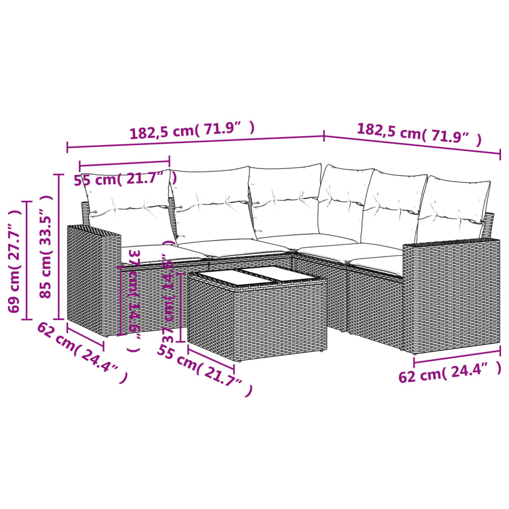 vidaXL 6-tlg. Garten-Sofagarnitur mit Kissen Braun Poly Rattan