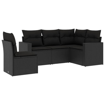 vidaXL Ensemble de canapés de jardin 5 pcs avec coussins, résine tressée noire