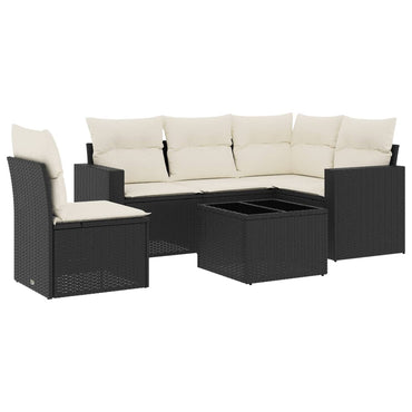 vidaXL Salon de jardin 6 pcs avec coussins Noir Résine tressée