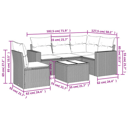 vidaXL Salon de jardin 6 pcs avec coussins beige résine tressée