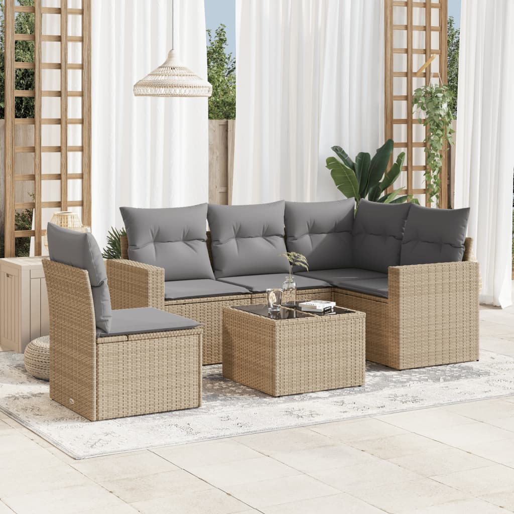 vidaXL Salon de jardin 6 pcs avec coussins beige résine tressée