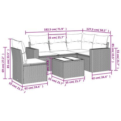 vidaXL Ensemble de canapés de jardin 6 pcs avec coussins gris résine tressée
