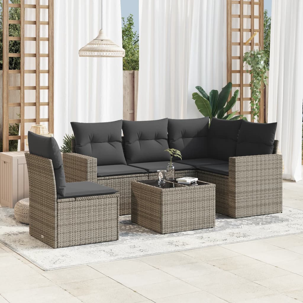 vidaXL Ensemble de canapés de jardin 6 pcs avec coussins gris résine tressée