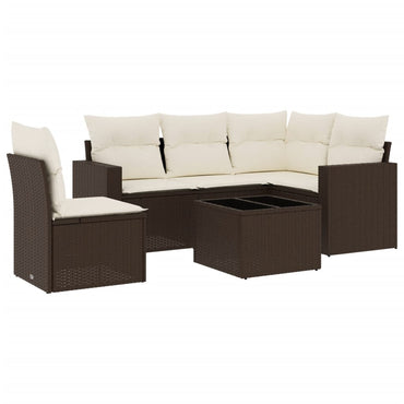 vidaXL 6-tlg. Garten-Sofagarnitur mit Kissen Braun Poly Rattan