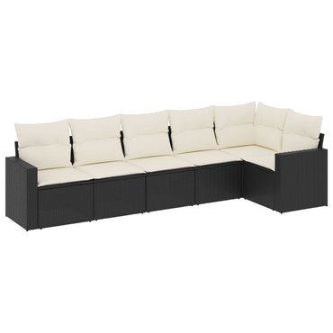 vidaXL Salon de jardin 6 pcs avec coussins Noir Résine tressée