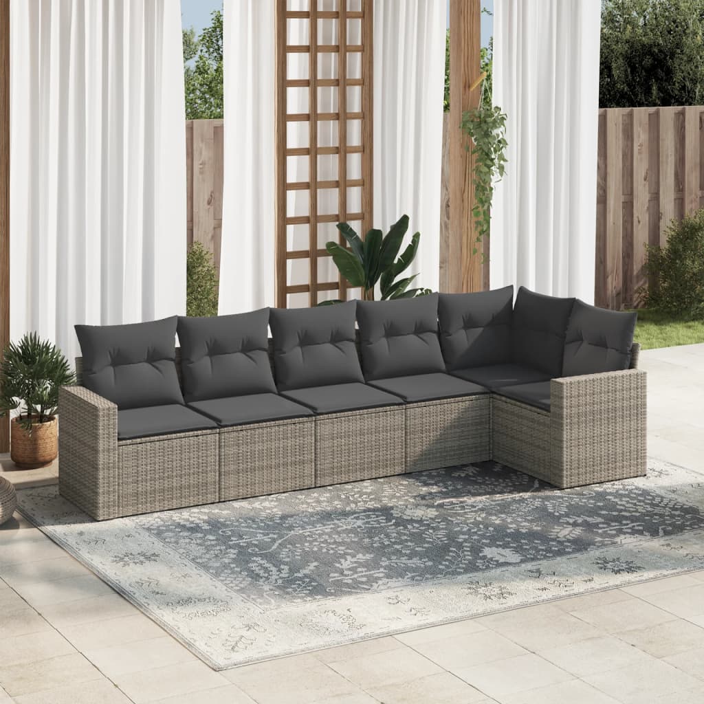 vidaXL Ensemble de canapés de jardin 6 pcs avec coussins gris résine tressée