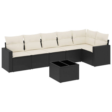 vidaXL Salon de jardin 7 pcs avec coussins Noir Résine tressée