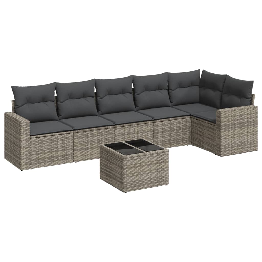 vidaXL Ensemble de canapés de jardin 7 pcs avec coussins Gris Résine tressée