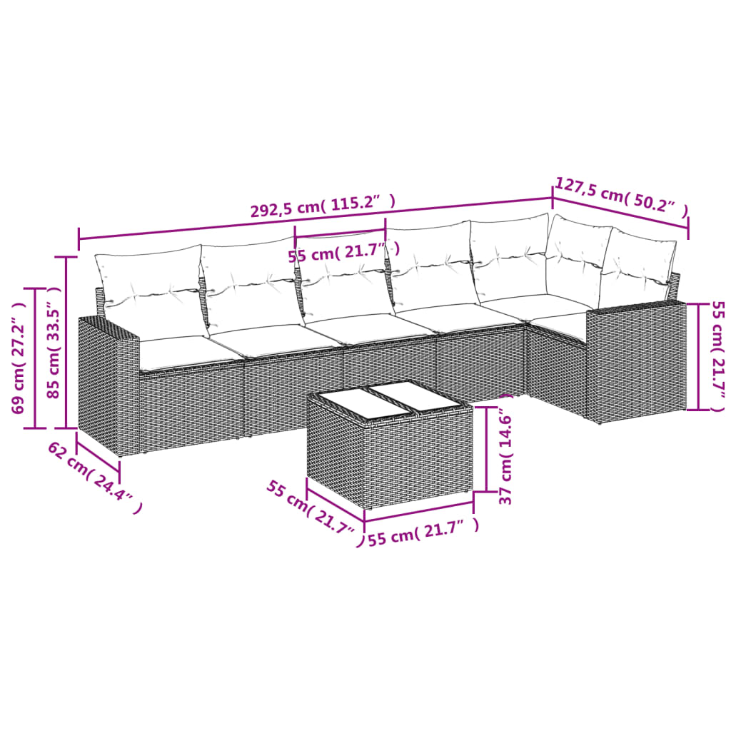 vidaXL Ensemble de canapés de jardin 7 pcs avec coussins Gris Résine tressée