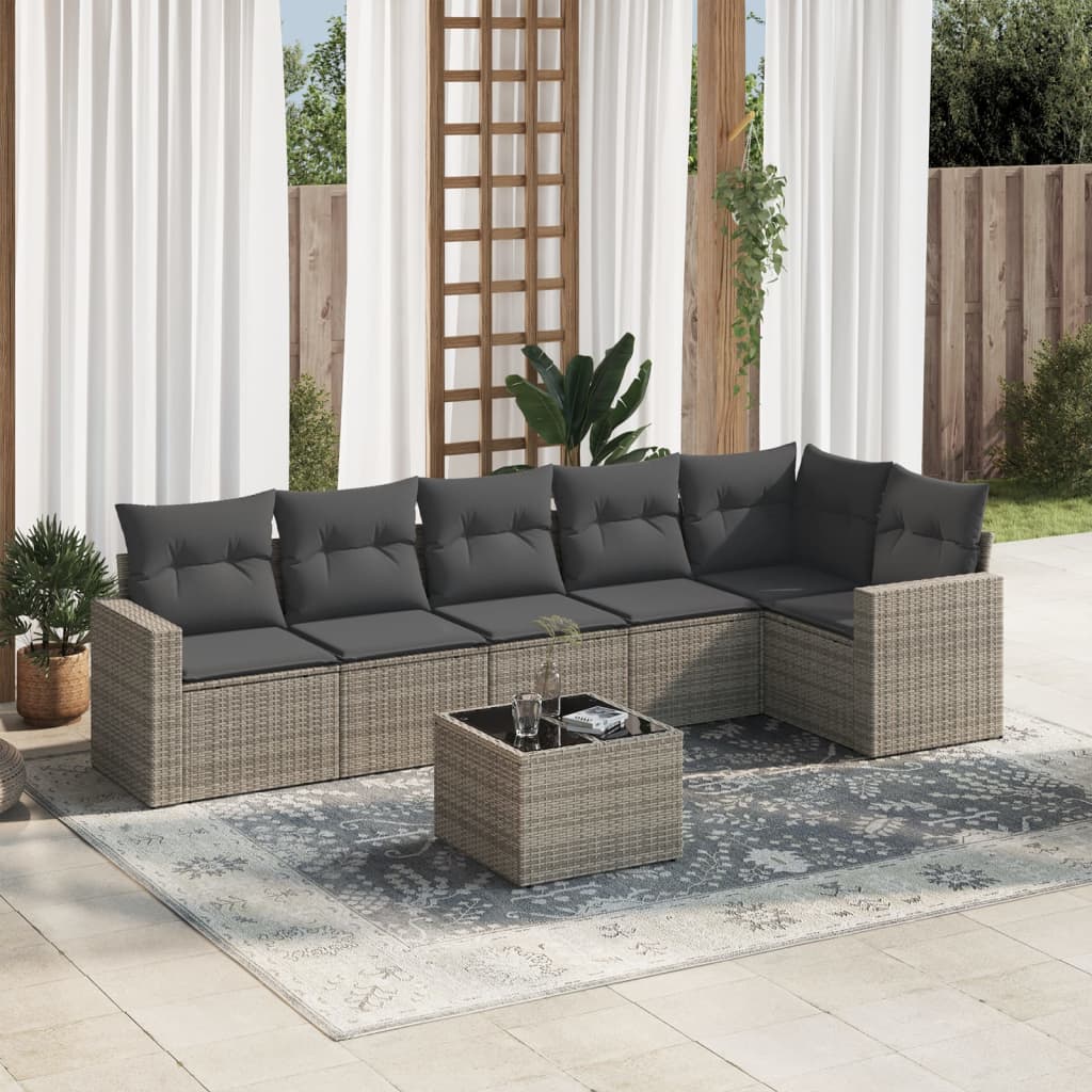 vidaXL Ensemble de canapés de jardin 7 pcs avec coussins Gris Résine tressée