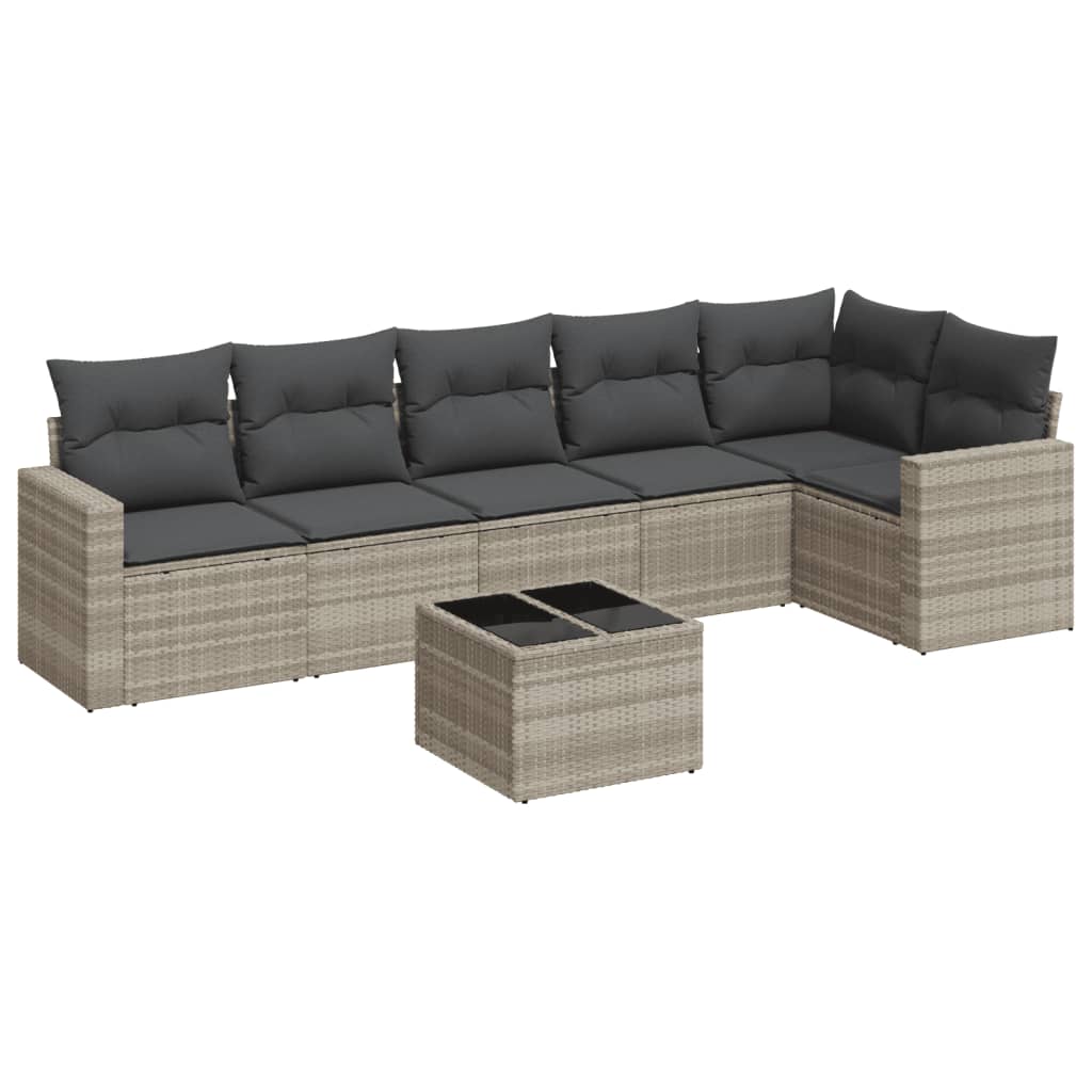 vidaXL Salon de jardin 7 pièces avec coussins Gris clair résine tressée