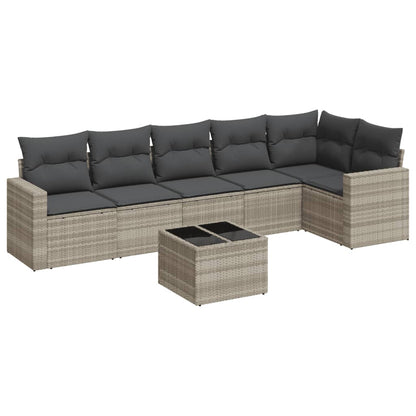 vidaXL Salon de jardin 7 pièces avec coussins Gris clair résine tressée