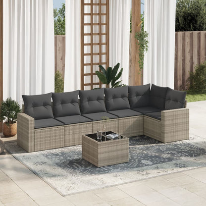 vidaXL Salon de jardin 7 pièces avec coussins Gris clair résine tressée