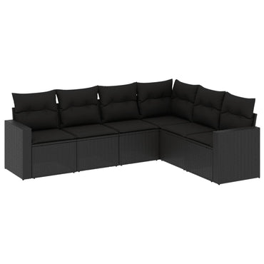 vidaXL Salon de jardin 6 pcs avec coussins Noir Résine tressée