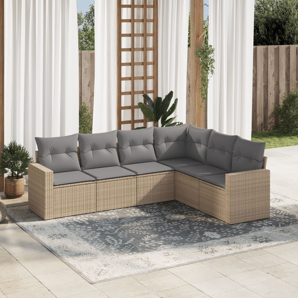 vidaXL Salon de jardin 6 pcs avec coussins beige résine tressée