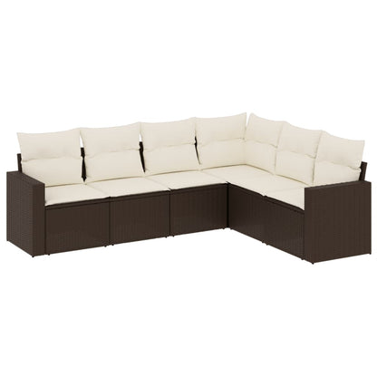 vidaXL Salon de jardin 6 pcs avec coussins Marron Résine tressée