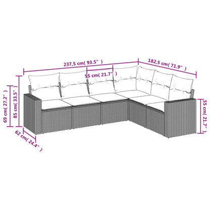 vidaXL Salon de jardin 6 pcs avec coussins Marron Résine tressée