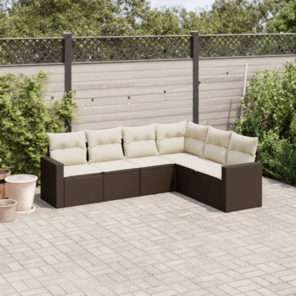 vidaXL Salon de jardin 6 pcs avec coussins Marron Résine tressée