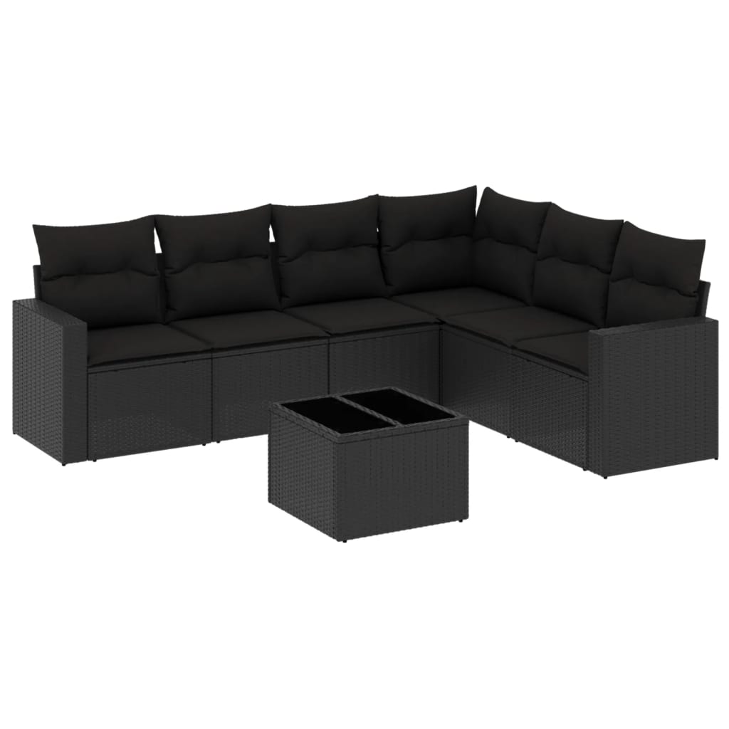 vidaXL Salon de jardin 7 pcs avec coussins Noir Résine tressée