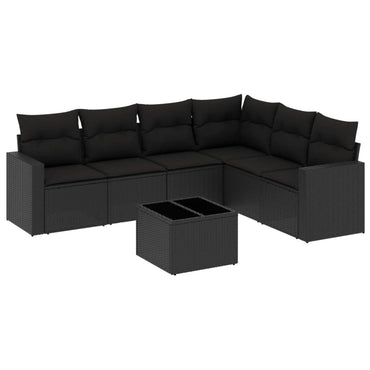 vidaXL Salon de jardin 7 pcs avec coussins Noir Résine tressée