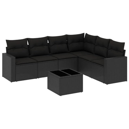 vidaXL Salon de jardin 7 pcs avec coussins Noir Résine tressée