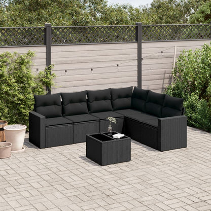 vidaXL Salon de jardin 7 pcs avec coussins Noir Résine tressée