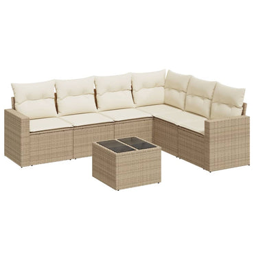 vidaXL Salon de jardin 7 pièces avec coussins en résine tressée beige