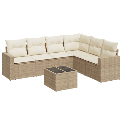 vidaXL Salon de jardin 7 pièces avec coussins en résine tressée beige