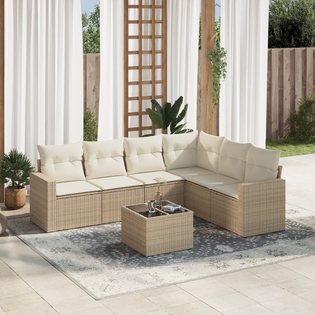 vidaXL Salon de jardin 7 pièces avec coussins en résine tressée beige