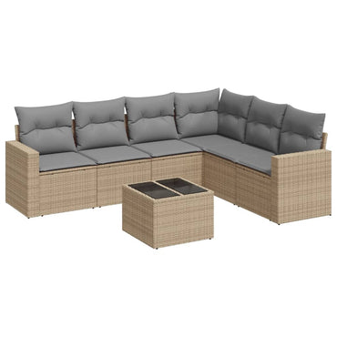 vidaXL Salon de jardin 7 pièces avec coussins en résine tressée beige