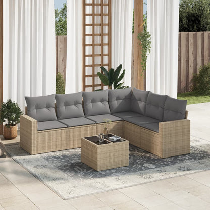 vidaXL Salon de jardin 7 pièces avec coussins en résine tressée beige
