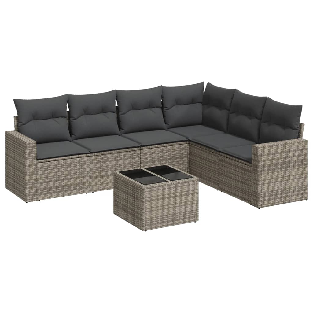 vidaXL Ensemble de canapés de jardin 7 pcs avec coussins Gris Résine tressée