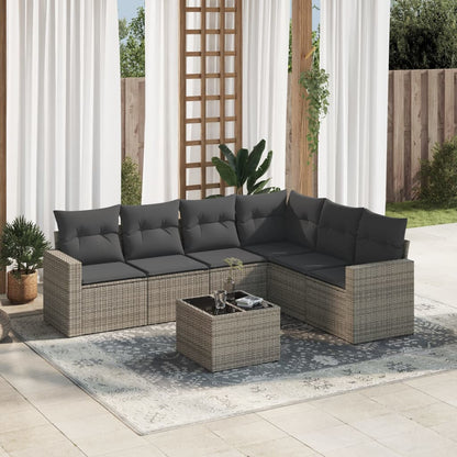 vidaXL Ensemble de canapés de jardin 7 pcs avec coussins Gris Résine tressée