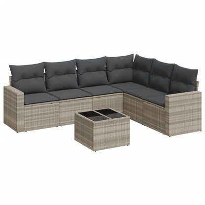 vidaXL Salon de jardin 7 pièces avec coussins Gris clair résine tressée