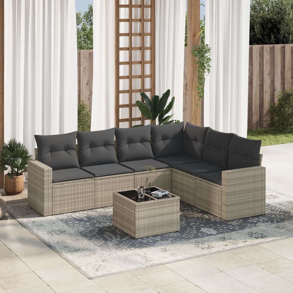 vidaXL Salon de jardin 7 pièces avec coussins Gris clair résine tressée