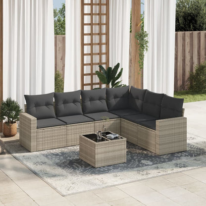 vidaXL Salon de jardin 7 pièces avec coussins Gris clair résine tressée