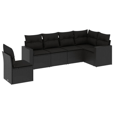 vidaXL Salon de jardin 6 pcs avec coussins Noir Résine tressée