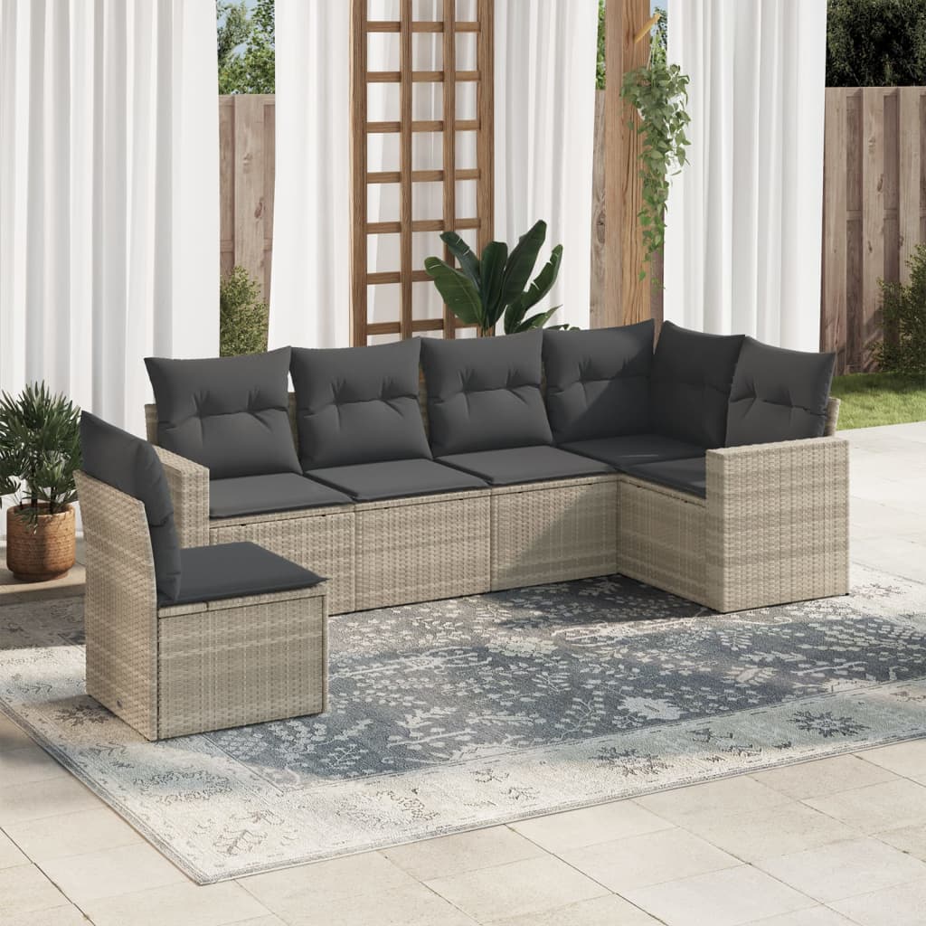 vidaXL Salon de jardin 6 pcs avec coussins Gris clair résine tressée