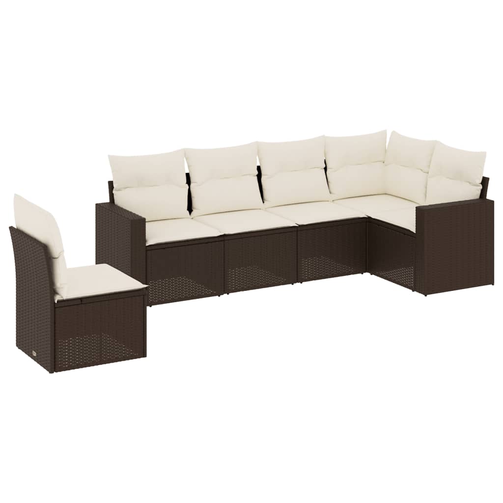 vidaXL Salon de jardin 6 pcs avec coussins Marron Résine tressée