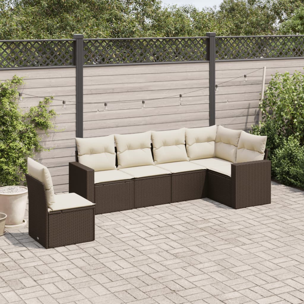 vidaXL Salon de jardin 6 pcs avec coussins Marron Résine tressée