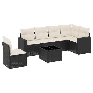 vidaXL Salon de jardin 7 pcs avec coussins Noir Résine tressée