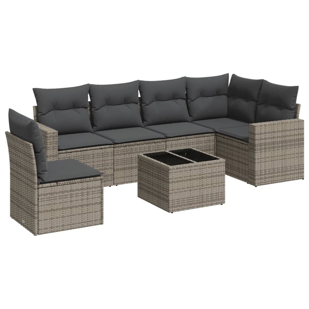 vidaXL Ensemble de canapés de jardin 7 pcs avec coussins Gris Résine tressée