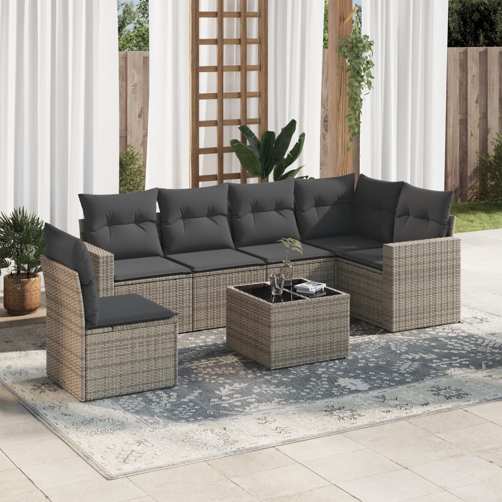 vidaXL Ensemble de canapés de jardin 7 pcs avec coussins Gris Résine tressée
