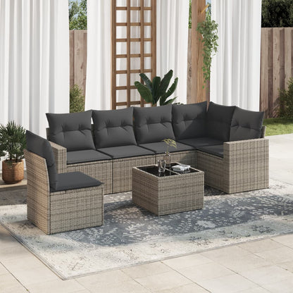 vidaXL Ensemble de canapés de jardin 7 pcs avec coussins Gris Résine tressée