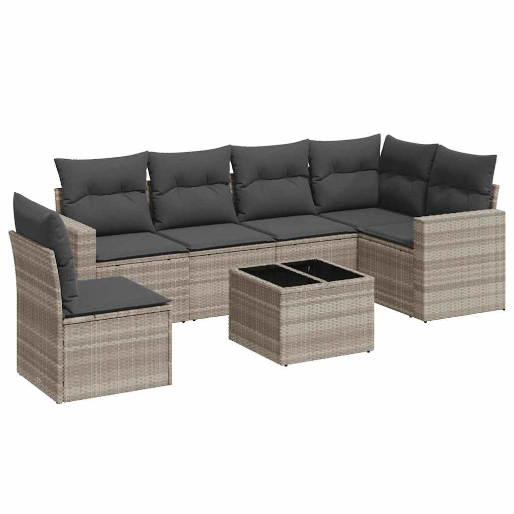 vidaXL Salon de jardin 7 pièces avec coussins Gris clair résine tressée