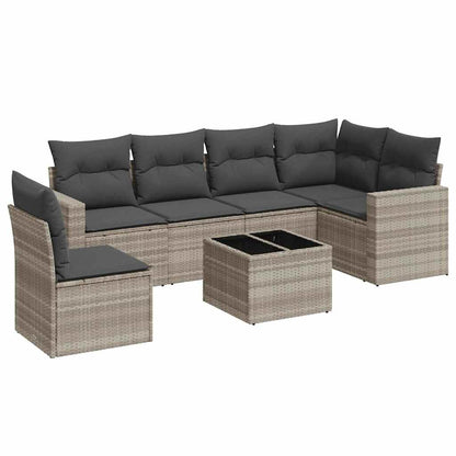 vidaXL Salon de jardin 7 pièces avec coussins Gris clair résine tressée