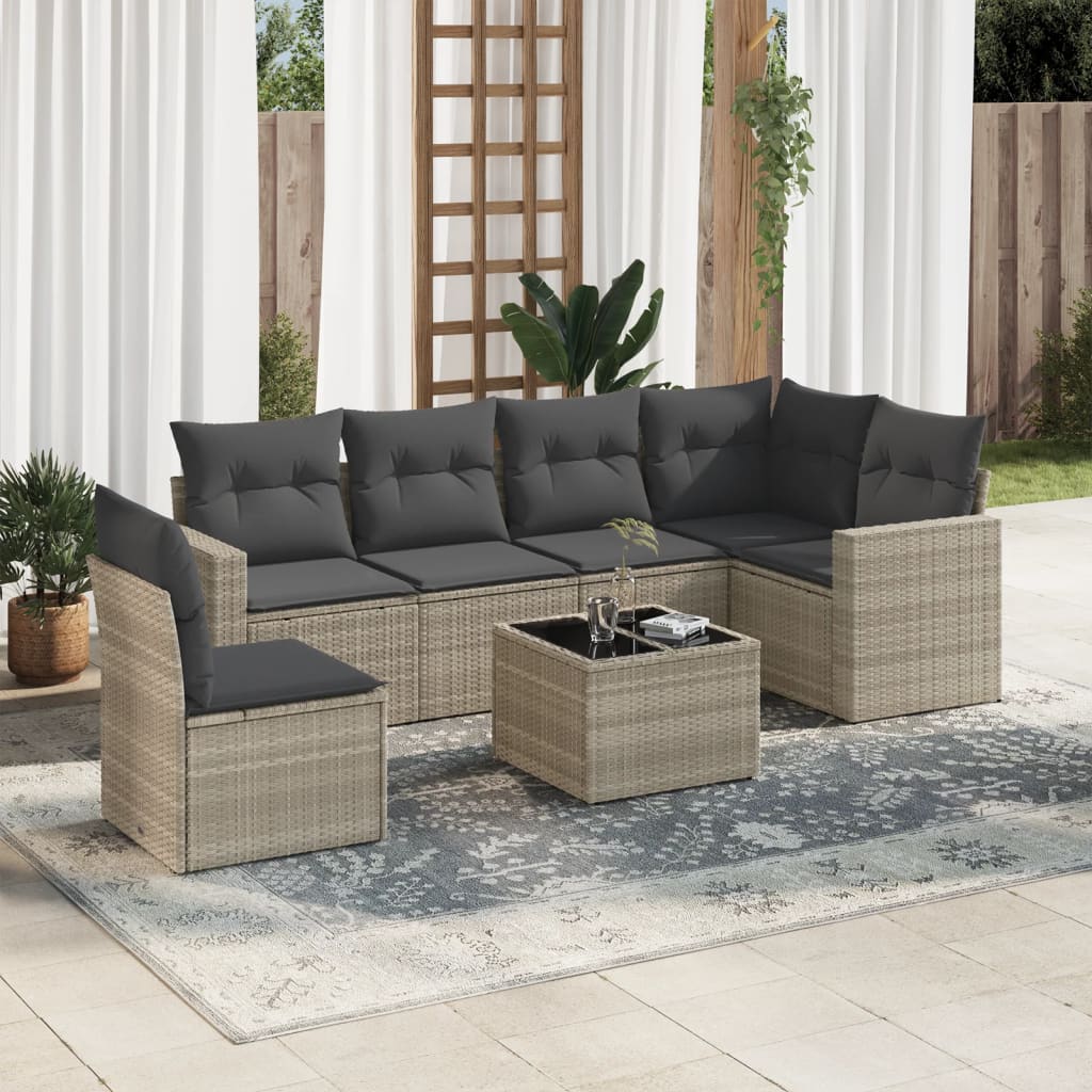 vidaXL Salon de jardin 7 pièces avec coussins Gris clair résine tressée