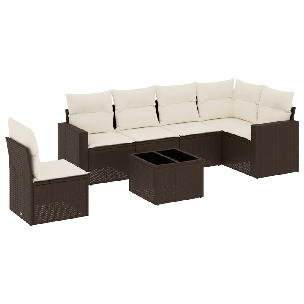 vidaXL Salon de jardin 7 pièces avec coussins résine tressée marron