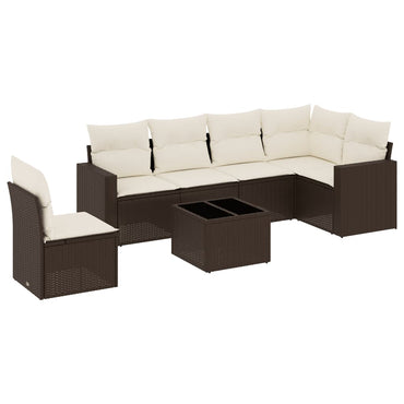 vidaXL 7-tlg. Garten-Sofagarnitur mit Kissen Braun Poly Rattan