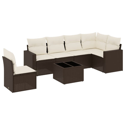 vidaXL Salon de jardin 7 pièces avec coussins résine tressée marron